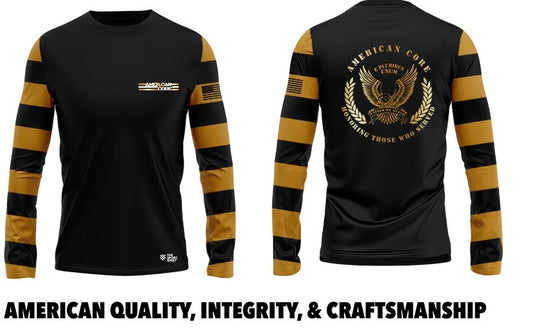 New Striped Black/gold long sleeve spf drifit American Made