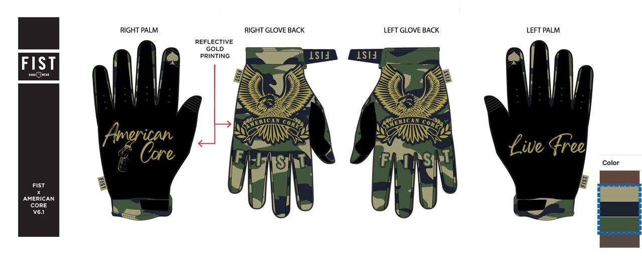 Camo & Gold American Core gloves